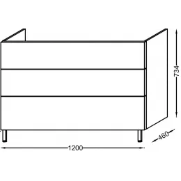 Модуль под раковину Vox 120х73,4х46 см, 3 ящика, квебекский дуб, угловые ручки EB2091-R3-E10 Jacob Delafon