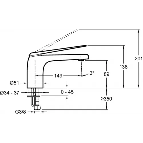 Смеситель для умывальника Avid неповоротный излив, никель, без донного клапана E97345-ND-BN Jacob Delafon