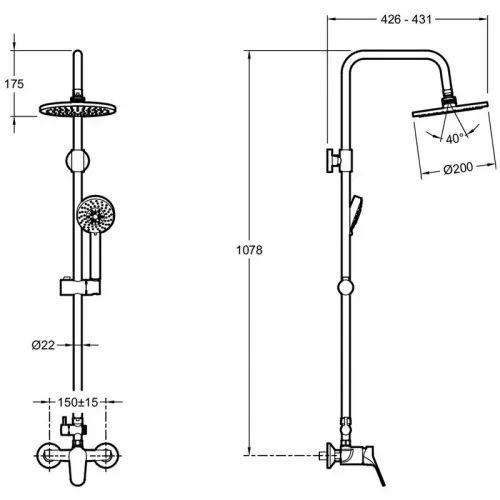 Душевая система без излива Brive выставочный образец, 5 режимов, 20 см, round, верхний душ, с лейкой E24329-CP/У Jacob Delafon