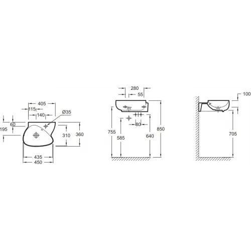 Модуль с раковиной Nouvelle Vague 45 см, аквамарин блестящий, выставочный образец, подвесной монтаж EB3045G-G91+EGK112-00/У Jacob Delafon