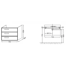 Модуль под раковину Rythmik 79,5х45х63,4 см, белый блестящий лак, 3 выдвижных ящика EB1309-G1C Jacob Delafon