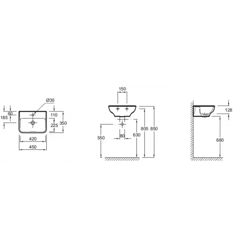Подвесная раковина Struktura 45х35х12,8 см, с отверстием для смесителя и перелива, санфарфор EGH112-00 Jacob Delafon