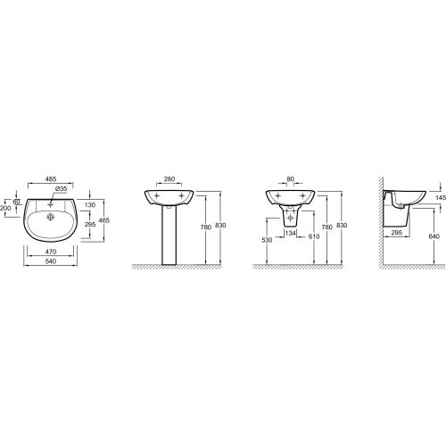 Подвесная раковина Brive 54х46,5х14,5 см, санфарфор, с отв. под смеситель E1282F-00 Jacob Delafon
