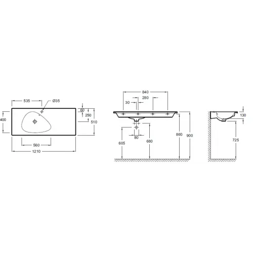 Мебельная раковина Nouvelle Vague 121х51 см, серая, 1 отверстие для смесителя EXAP112-Z-MG2 Jacob Delafon