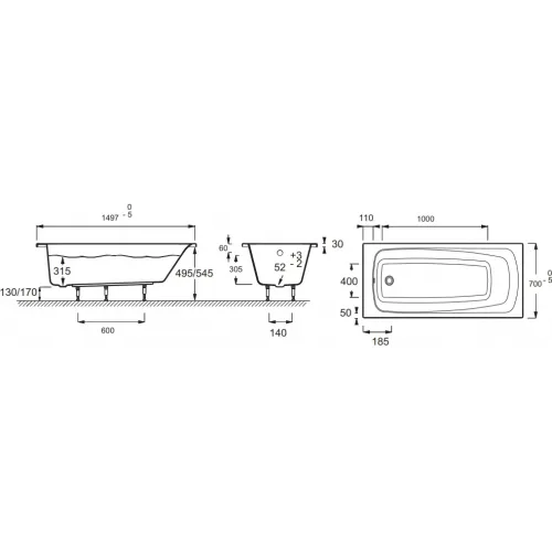 Акриловая ванна Patio 150х70 см, белый лед, производство Россия E6810RU-01 Jacob Delafon