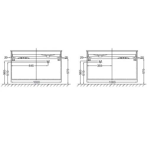 Модуль под раковину Vox 100х46х73,5 см, серая кожа, 3 ящика, встоенные ручки EB2045-RA-N29 Jacob Delafon