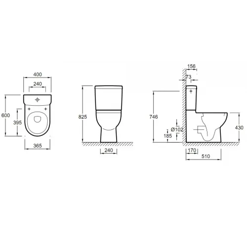 Унитаз-компакт Odeon Up 40х60 см, боковая подводка, универсальный выпуск, без сиденья 4957CK-00+E4745-00 Jacob Delafon