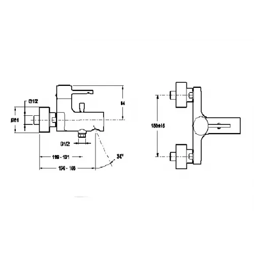 Настенный смеситель Cuff с выходом на душ (без лейки), неповоротный излив E45532-CP Jacob Delafon