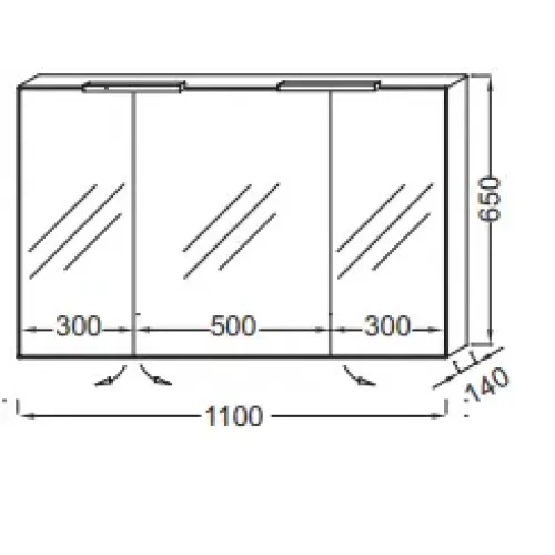 Зеркало 110х65 см, белый блестящий лак, с подсветкой, 3 дверцы, с подсветкой EB1367-G1C Jacob Delafon