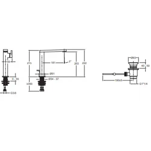 Смеситель для умывальника Composed излива 181 мм, неповоротный излив, с донным клапаном E73168-CP Jacob Delafon