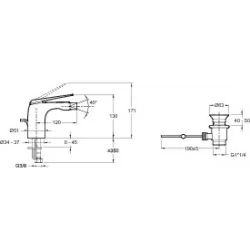 Смеситель для биде Avid полированный никель, с донным клапаном E97014-BN Jacob Delafon