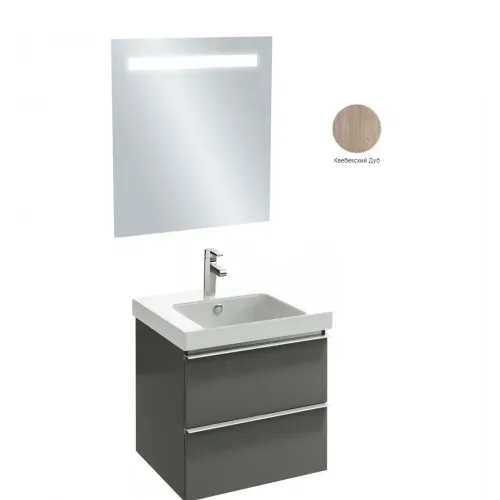 Комплект мебели для ванной Odeon Up 60 см, квебекский дуб, с подсветкой, подвесной монтаж E4778-00+EB1411-NF+EB878-E10 Jacob Delafon