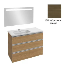 Комплект мебели для ванной Vox 100 см, ореховое дерево, левосторонняя, 3 выдвижных ящика, с подсветкой, подвесной монтаж EB1416-NF+EXAC112-Z-00+EB2045-RA-E16 Jacob Delafon