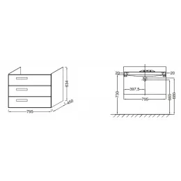 Модуль под раковину Rythmik 79,5х45х63,4 см, арлингтонский дуб, 3 выдвижных ящика EB1309-E70 Jacob Delafon