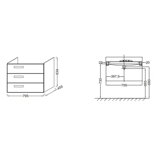 Модуль под раковину Rythmik 79,5х45х63,4 см, арлингтонский дуб, 3 выдвижных ящика EB1309-E70 Jacob Delafon