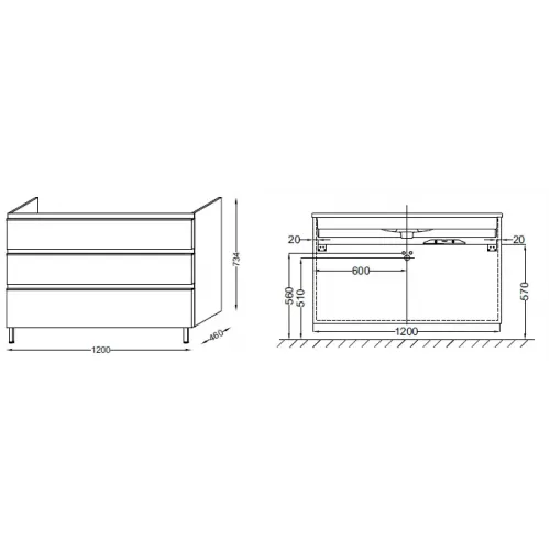 Модуль под раковину Vox 120х46х73,4 см, светло-коричневый блестящий, с 3 выдвижными ящиками, встроенные ручки EB2041-RA-G80 Jacob Delafon