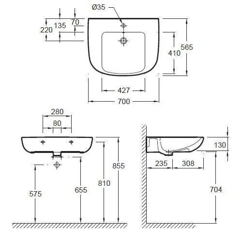 Подвесная раковина Odeon Up 70х56,5х13 см, одно отверстие для смесителя, санфарфор E4495-00 Jacob Delafon