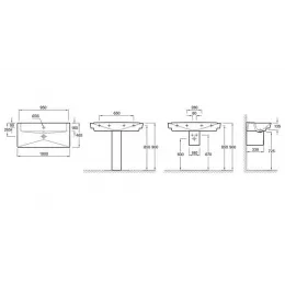 Подвесная раковина Reve 100х46,5х13,5 см, с отверстием для смесителя, с переливным отверстием и заглушкой, санфарфор E4801-00 Jacob Delafon