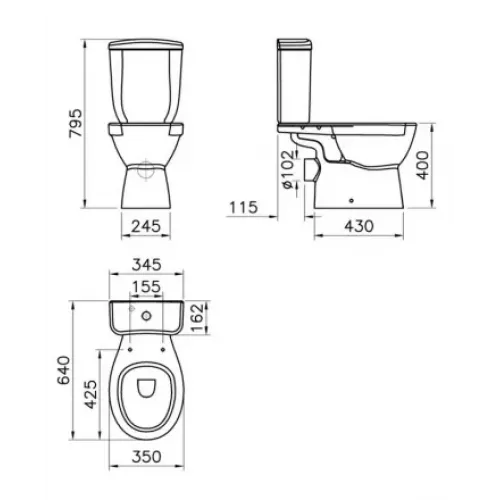 Унитаз-компакт July 35х64 см, нижняя подводка, горизонтальный выпуск, без сиденья E24541RU-0 Jacob Delafon