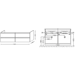 Модуль под раковину Vox 140х46х45 см, серая кожа, 4 выдвижных ящика, встроенные ручки EB2020-RA-N29 Jacob Delafon