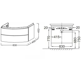 Модуль под раковину Presqu'ile 83х45х45 см, серый антрацит блестящий, 2 выдвижных ящика EB1104-442 Jacob Delafon