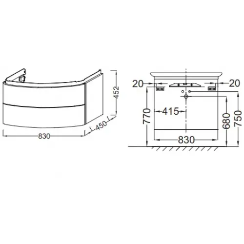 Модуль под раковину Presqu'ile 83х45х45 см, серый антрацит блестящий, 2 выдвижных ящика EB1104-442 Jacob Delafon