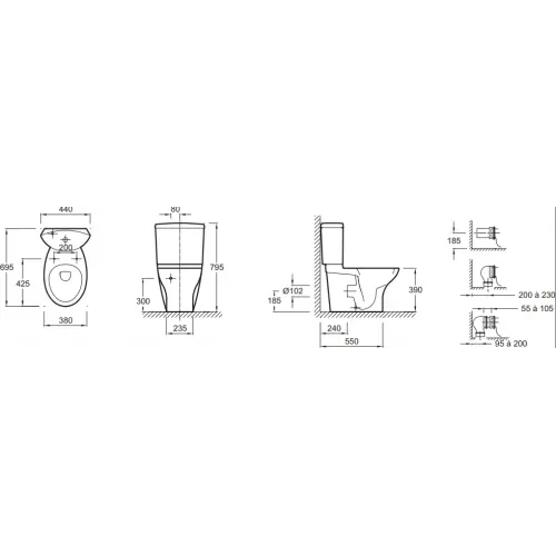 Унитаз-компакт Presqu'ile 38х69,5 см, с микролифтом, нижняя подводка, универсальный выпуск, с сиденьем 19077-00+E1425-00 Jacob Delafon