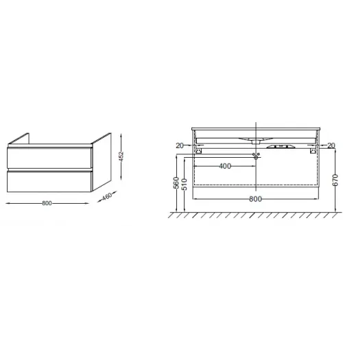 Модуль под раковину Vox 80х46х45,2 см, серая кожа, 2 выдвижных ящика, встроенные ручки EB2028-RA-N29 Jacob Delafon