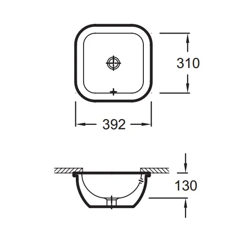 Встраиваемая сверху раковина Vox 39,2х39,2 см, с переливным отверстием в передней части, санфарфор EYF102-00 Jacob Delafon