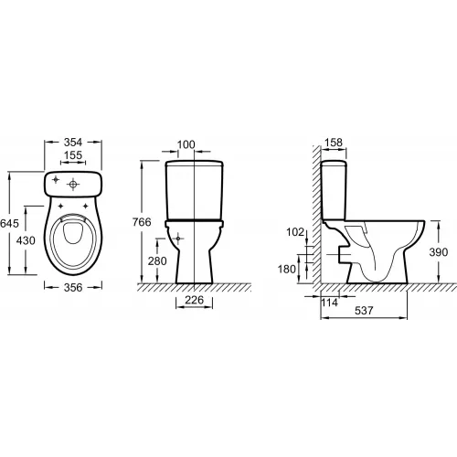 Чаша унитаза-компакта Patio горизонтальный выпуск, безободковый UJV102-00 Jacob Delafon