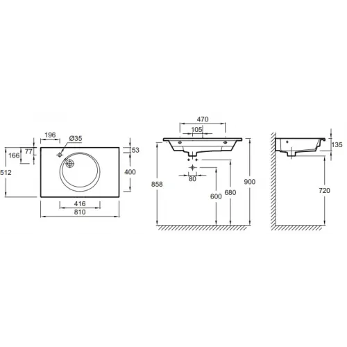 Мебельная раковина Odeon Rive Gauche 81х51,2 см, санфарфор EXAW112-Z-00 Jacob Delafon