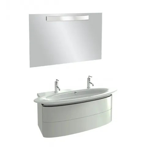 Комплект мебели для ванной Presqu'ile 130 см, белый блестящий лак, 2 выдвижных ящика, с подсветкой, подвесной монтаж EB1105-G1C+EB1110-NF+E4445-00 Jacob Delafon