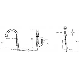 Смеситель для кухни с выдвижной лейкой Malleco 2 режима, поворотный излив E562-CP Jacob Delafon