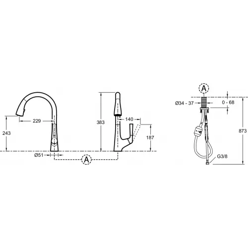 Смеситель для кухни с выдвижной лейкой Malleco 2 режима, поворотный излив E562-CP Jacob Delafon