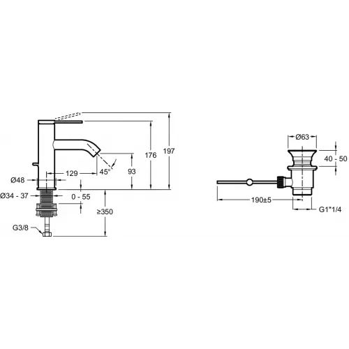 Смеситель для умывальника Grands Boulevards неповоротный излив, с донным клапаном E77958-4A-CP Jacob Delafon