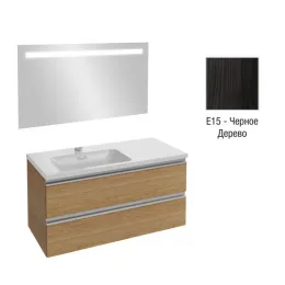 Комплект мебели для ванной Vox 100 см, черное дерево, встроенные ручки, 2 выдвижных ящика, с функцией анти-пар, подвесной монтаж, с подсветкой EB1416-NF+EXAC112-Z-00+EB2025-RA-E15 Jacob Delafon