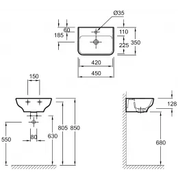 Подвесная раковина Struktura 45х35х12,8 см, с отверстием перелива, санфарфор EGH111-00 Jacob Delafon