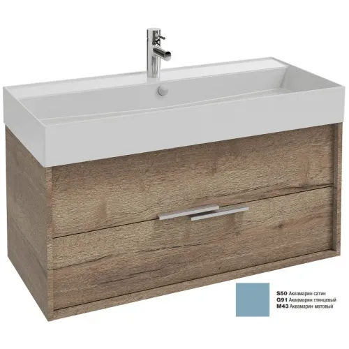 Модуль под раковину Vivienne 100х46х45 см, 2 ящика, без ручек, корпус дуб табак, фасад аквамарин сатин EB1585-E52-S50 Jacob Delafon