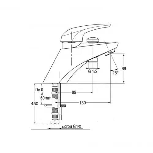 Смеситель на горизонтальную поверхность (деку) с изливом Tao с выходом на душ (без лейки), на 1 отв. E71406-CP Jacob Delafon