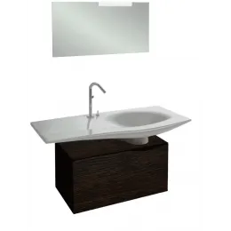 Комплект мебели для ванной Stillness 120 см, подвесной, натуральный темный дуб, 1 ящик, раковина с отверстием для ручки донного клапана, с подсветкой E1292-00+EB2002-P7+EB2007-NF Jacob Delafon