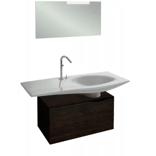 Комплект мебели для ванной Stillness 120 см, подвесной, натуральный темный дуб, 1 ящик, раковина с отверстием для ручки донного клапана, с подсветкой E1292-00+EB2002-P7+EB2007-NF Jacob Delafon
