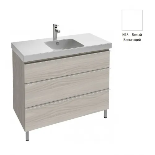 Модуль с раковиной Odeon Up 105 см, 3 выдвижных ящика, плавное закрывание, белый лак, раковина со столешницей, подвесной монтаж EB994-N18+E4731-00 Jacob Delafon