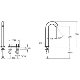 Смеситель для раковины на 3 отверстия Talan с антиизвестковым покрытием, без донного клапана E10094-CP Jacob Delafon