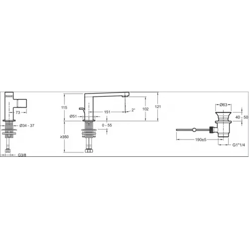 Смеситель для умывальника Composed излив 151 мм, неповоротный излив, с донным клапаном E73050-CP Jacob Delafon