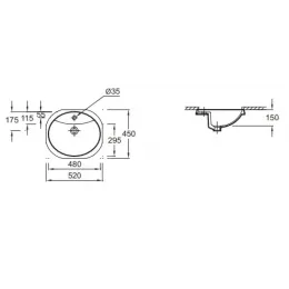 Встраиваемая снизу раковина Odeon 52х45 см, с отверстием перелива, санфарфор, с отв. под смеситель E1357-00 Jacob Delafon