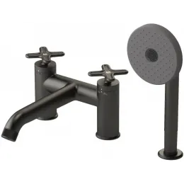 Смеситель на борт ванны Nouvelle Vague матовый черный, мультирежимный ручной душ, на 3 отв., чёрный цвет E78343-BLV Jacob Delafon