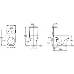 Унитаз-компакт Struktura 35,5х64,5 см, 3/6 л, нижняя подводка, горизонтальный выпуск, безободковый, без сиденья ETE212-00+UJX102-00 Jacob Delafon
