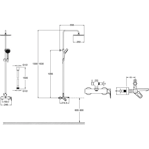 Душевая система Aleo 2.0 E26809-CP 4 режима, 25 см, round, неповор. излив, верхний душ, с лейкой E26809-CP Jacob Delafon