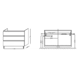 Модуль под раковину Vox 100х46х73,4 см, раковина справа, 3 ящика, серая кожа EB2096-R4-N29 Jacob Delafon