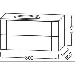Модуль с раковиной Nouvelle Vague 80 см, фактурный дуб, 2 ящика с доводчиком, с отверстием перелива, подвесной монтаж EB3039-E73+EVI102-00 Jacob Delafon